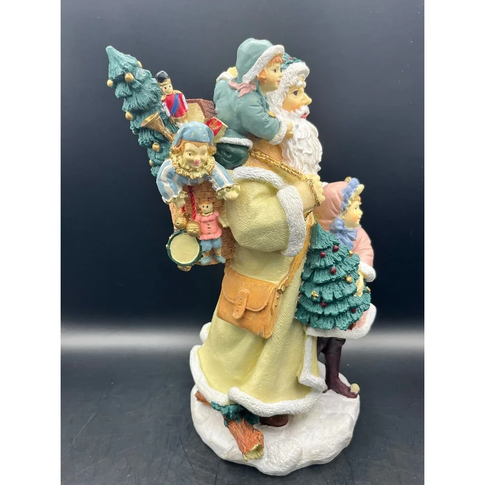 Vintage Santa Claus Figurine‎ w/ Children Carrying Christmas Trees Decor 10.5